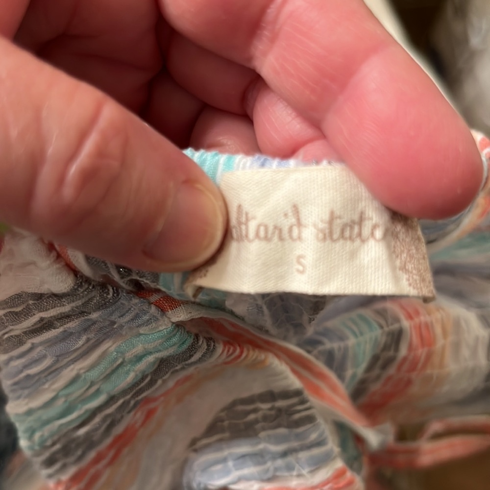 NEW Altar’d State Ivory Blue Green Stripe Smocked Maxi Dress Elastic Waist Small - Picture 10 of 10